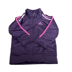 Adidas Girls Purple Pink Stripe Full Zip Track Jacket Size 12M Embroidered Logo